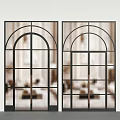 Arched Glass Windows With Black Grid Frames For Modern Interior Design 3d model