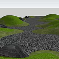 Garden Landscape Design With Wavy Gray Paths Green Grid Areas And Black Stones