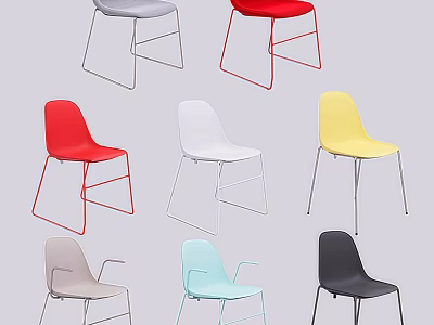 Modern Single Chairs with Various Colors and Sleek Metal Leg Designs 3d model