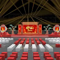 Traditional Stage Setup With Red Gold Decorations Lanterns Scrolls And Seats 3d model