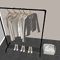 Iron Clothes Hanger Floor Hanger Clothes Women's Clothing Leather Shoes Storage Basket 3d model