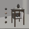 Wooden Side Table With Marble Top Stacked Vase Books Lower Shelf And Decorative Balls