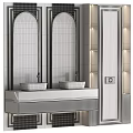Elegant Modern Bathroom Vanity With Marble Countertop Double Sinks Gold Fixtures And Mirrors