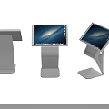Tech Exhibition Hall Modern Interactive Touchscreen Kiosks With Starry Background