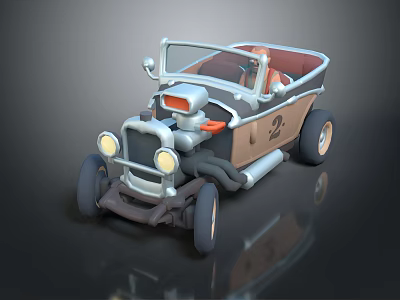 Vintage Brown Silver Convertible Car With Open Top Headlights Exhaust Pipes And Number 2 3d model