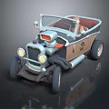 Vintage Brown Silver Convertible Car With Open Top Headlights Exhaust Pipes And Number 2