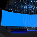 Elegant Stage Setup With Large Blue Screen And Bright Lighting Effects