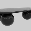 Stylish Black Marble Coffee Table Featuring Spherical Legs And Modern Design 3d model