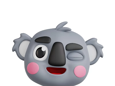 Cute Gray Koala Cartoon Character With Winking Eye Pink Cheeks And Black Nose 3d model