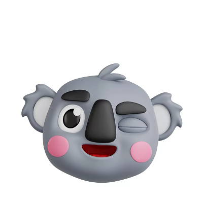 Cute Gray Koala Cartoon Character With Winking Eye Pink Cheeks And Black Nose 3d model