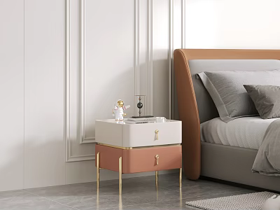 Modern Elegant Bedroom Nightstand With White And Rose Gold Drawers And Gold Legs 3d model