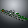 Military Patrol Boat Featuring Green Deck Gray Hull Red Objects And Radar Antennas