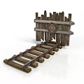 Rustic Wooden Architectural Fence Gate With Circular Design And Extended Wooden Track