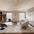 Modern Living Room Interior With White Sofa Coffee Table Plants And Decorative Painting