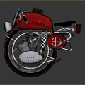 Vintage Red Motorcycle With Round Headlight Black Seat And Brown Leather Side Bags