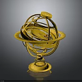 Golden Armillary Sphere Decorative Astronomical Instrument With Intricate Metal Rings And Ornate Base Stand
