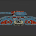 Futuristic Armored Military Vehicle With Blue And Red Tracks And Mechanical Arms