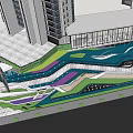 Modern Pergola Design With High Rise Buildings Colorful Landscape And Geometric Paving