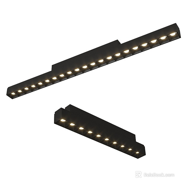 Two Black Long Strip LED Grille Lights Bright Indoor Lighting Fixtures 3d model 