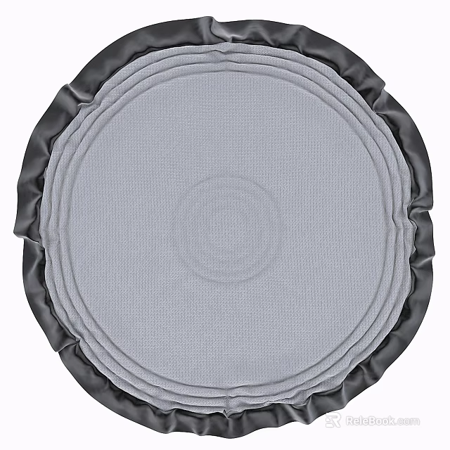Modern Round Rug Featuring Gray Center Black Border And Woven Texture Design 3d model 