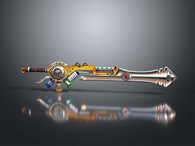 3D Rendered Fantasy Sword With Ornate Gold Silver Accents And Mechanical Details 3d model