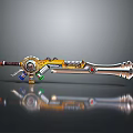 3D Rendered Fantasy Sword With Ornate Gold Silver Accents And Mechanical Details