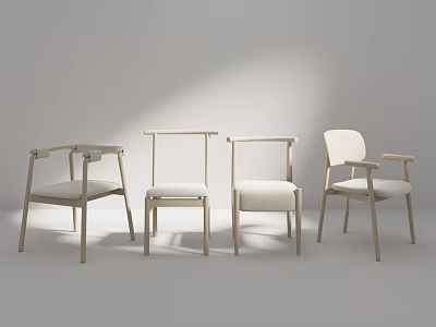 Modern Accent Chairs with Wooden Frames Upholstered Seats Four Different Designs Minimalist Setting 3d model