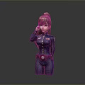Game Movie Female Character With Brown Hair Ponytail Blue Uniform Gold Buttons Saluting Pose