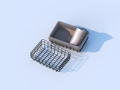 Practical Daily Household Items With Black Wire Basket And Gray Rectangular Tray 3d model