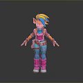 Colorful 3D Character With Blue Yellow Hair Orange Skin Red Jacket And Pink Boots