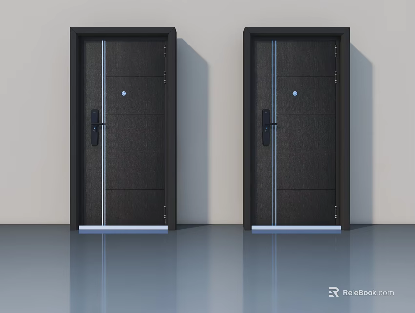 Modern Black Swing Doors With Sleek Design And Metal Handles In Minimalist Interior 3d model 