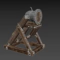 Medieval Wooden Siege Weapon With Triangular Support Frame And Circular Projectile Holder 3d model