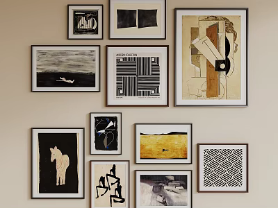 Diverse Framed Art Paintings Collage Wall With Various Styles And Designs 3d model