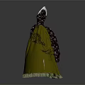 Vintage Historical Dress With Floral Pattern Dark Bodice And Yellow Full Skirt Lace Trim Hem
