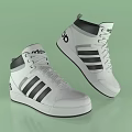 Adidas High Top Shoes Featuring White Upper Black Stripes and White Laces