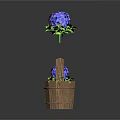 Cartoon Scene Featuring Blue Hydrangea Flowers In Wooden Bucket And Isolated Bloom