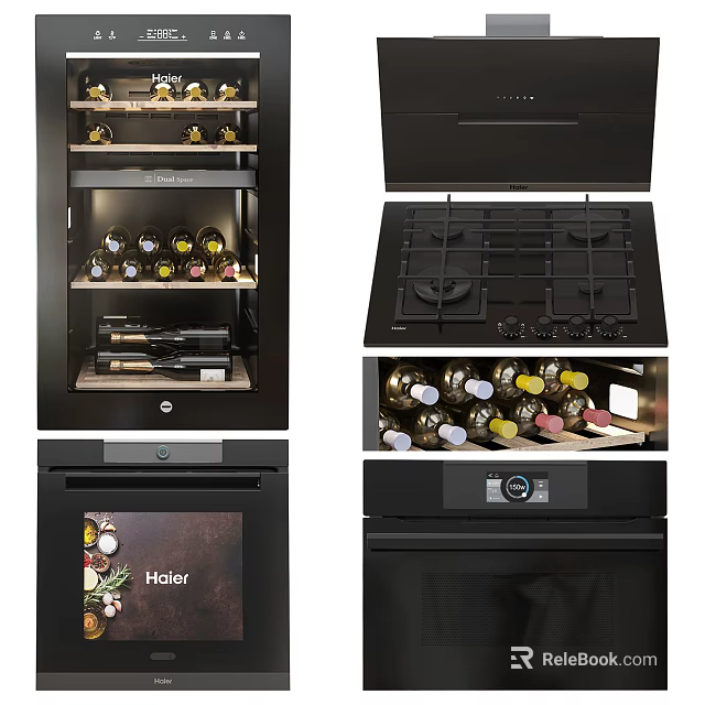Haier Modern Kitchen Appliances Featuring Wine Cooler Gas Stove And Oven 3d model 