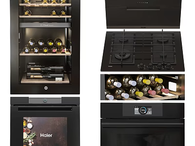 Haier Modern Kitchen Appliances Featuring Wine Cooler Gas Stove And Oven 3d model