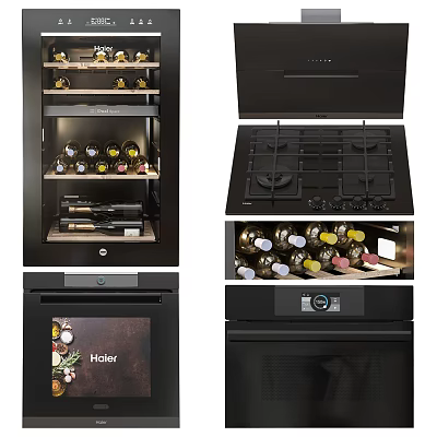 Haier Modern Kitchen Appliances Featuring Wine Cooler Gas Stove And Oven 3d model