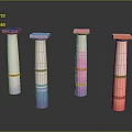 Colorful Columns Featuring Colored Square Tops Brown Rings Gradient Colors Against Dark Background With Reflections