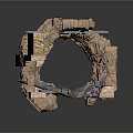 Damaged Rock Scene Component With Metal Frames And Debris Interior Details