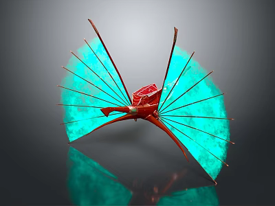Artistic Decorative Sculpture With Red Core And Blue Fan Shaped Structures 3d model
