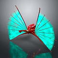 Artistic Decorative Sculpture With Red Core And Blue Fan Shaped Structures