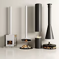 Contemporary Fireplace Designs In White And Black With Wood Logs And Flames