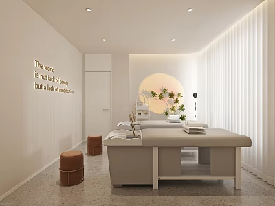 Tranquil SPA Room With Massage Table Plants And Soft Lighting 3d model