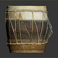 Traditional Handmade Drum With Woven Ropes Striped Body Worn Surface On Dark Background With Reflection