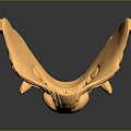 Golden Ornate Carved Mask With Intricate Facial Features And Shiny Surface