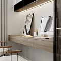 Modern Wooden Desk With iMac Notebook And Pencil Holder In Minimalist Interior