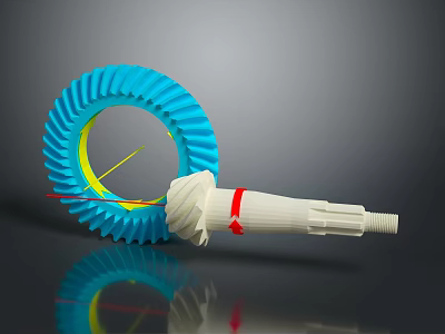 Playground Equipment Blue Gear With Yellow Red Lines And White Gear With Red Ring Reflection 3d model