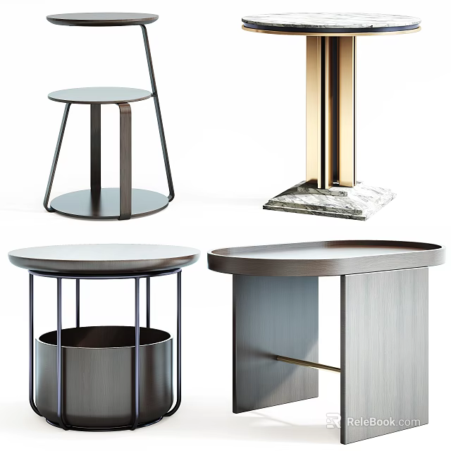 Modern Side Table Designs With Metal Frames And Marble Bases 3d model